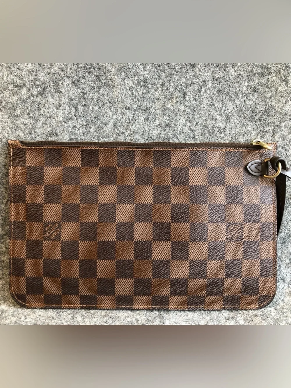 Authentic Louis Vuitton Brown Damier Graphite Zip Wristlet Pouch